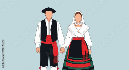 Traditional Basque Couple in Folk Costumes