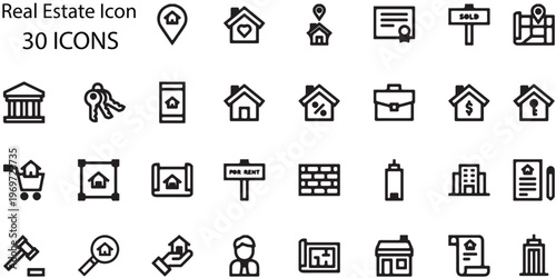 Real estate icons set 3d line art for property and housing concepts