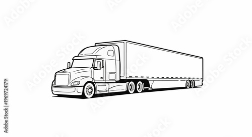 Line drawing of a large truck and trailer on a white background