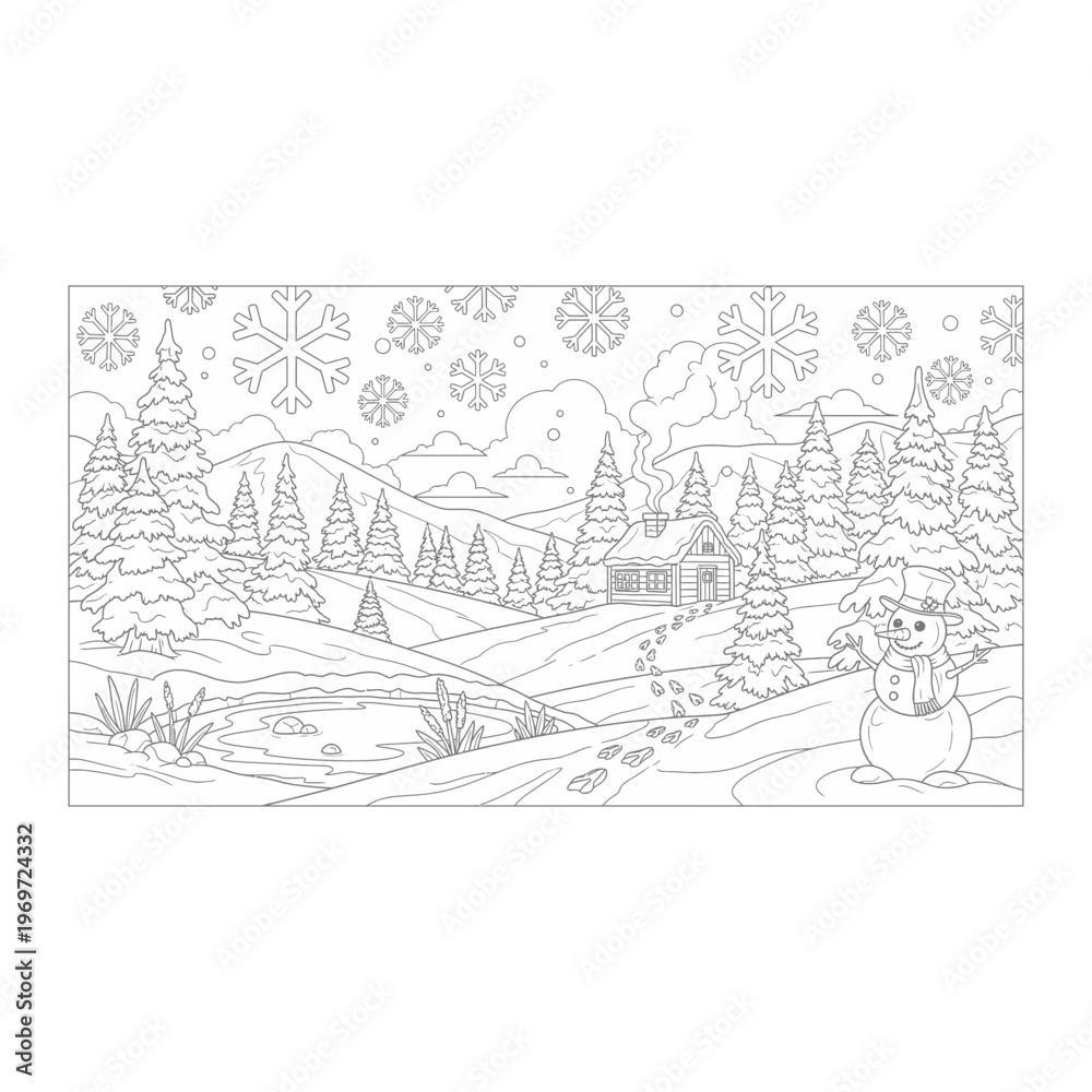 Fototapeta premium A landscape with trees and a stream Vector