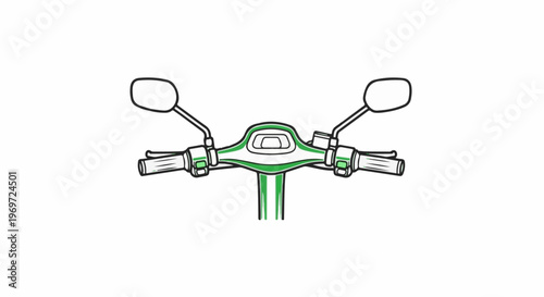 Minimalist illustration of green scooter handlebars with mirrors