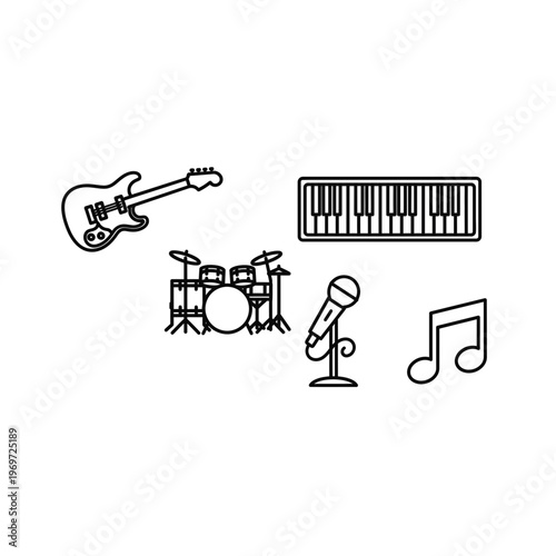 A collection of musical instruments and symbols Vector