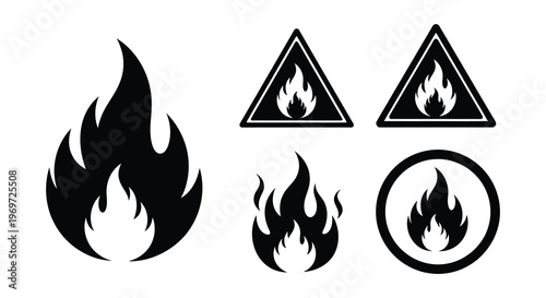 Hazard symbols depicting flammability corrosion and oxidizing agent risks