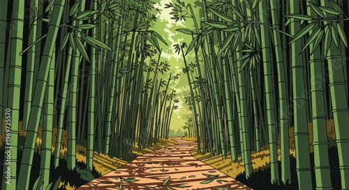 Serene Bamboo Forest Path Illustration