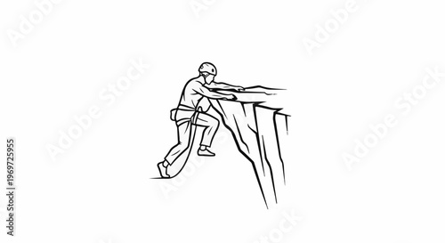 Man wearing helmet and harness climbing a rock face