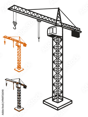 Industrial Construction Tower Crane Vector - Building Site Engineering and Architecture Illustration