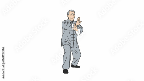 Tai Chi senior man practicing martial arts illustration