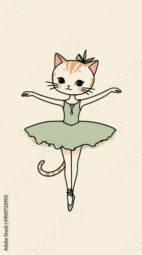 White orange ballerina cat arabesque pose

Beautiful detailed flat vector character design of a white and orange cat in a formal ballet arabesque pose with raised leg.