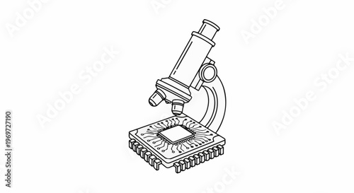 Microscope examining a computer microchip