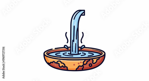 Flowing water streams into a circular bowl with textured rim