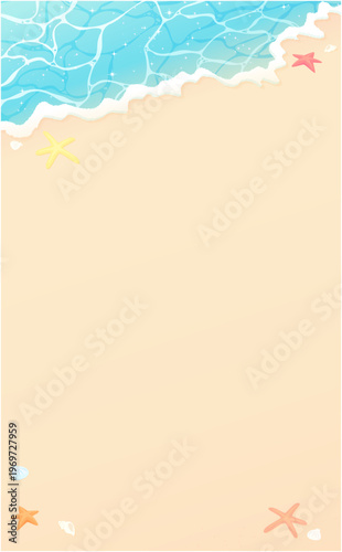 キラキラした波打ち際と砂浜の背景_縦