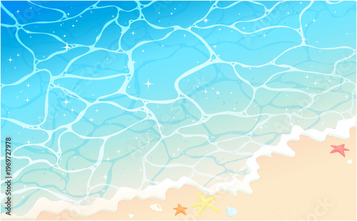 キラキラした波打ち際の背景_横