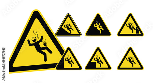 Free Download Warning signs depicting a person falling from height multiple variations - GFXLoad