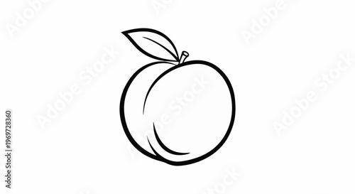 Minimalist line drawing of a peach with a single leaf