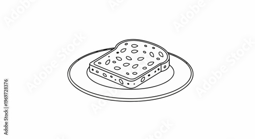 Simple line drawing of a slice of bread with seeds on a plate