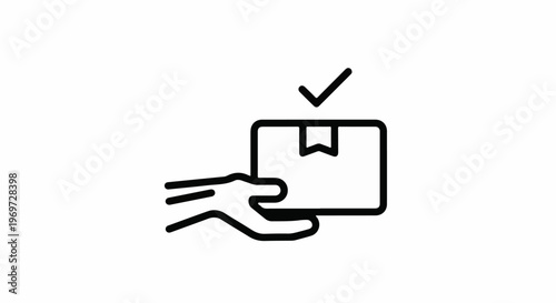 Hand holding a package with a checkmark above