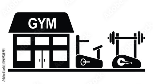 Various black silhouette fitness equipment including dumbbells kettlebell and jump rope