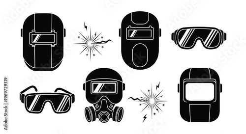 Welding equipment collection masks gloves and protective eyewear illustration