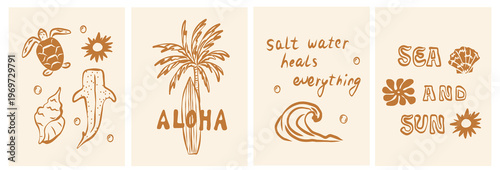 Hand drawn boho summer coastal seamless pattern