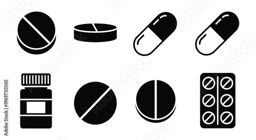Variety of medication forms pills capsules and blister packs shown