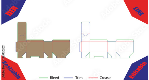 Orange paper craft template with bleed trim and crease lines