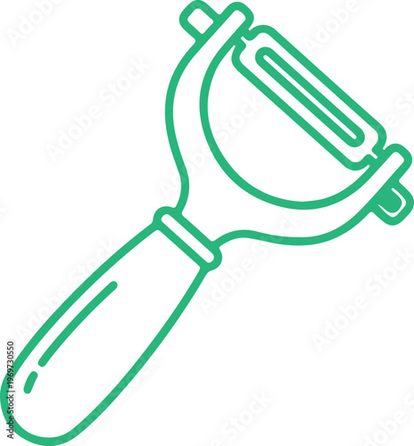 Green Vegetable Peeler Kitchen Utensil Icon Isolated on White Background