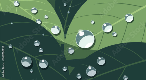 Abstract Green Leaves with Dew Drops Pattern