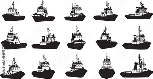 Black and white of traditional sailing ships with tall masts and rigging sails