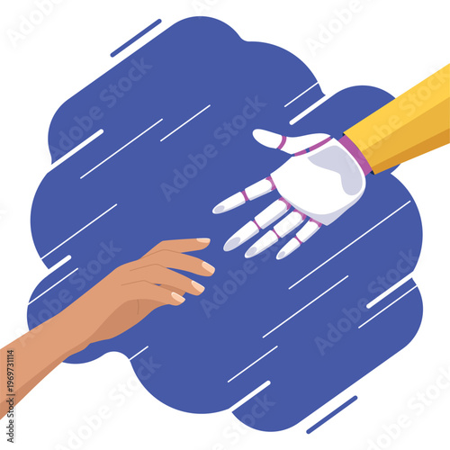 Human and AI Reaching Hands Concept of Connection and Technology