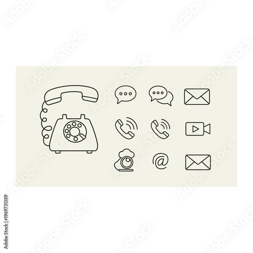 A collection of communication icons including a rotary phone