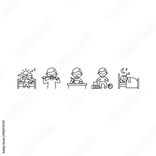A series of stick figures performing various actions