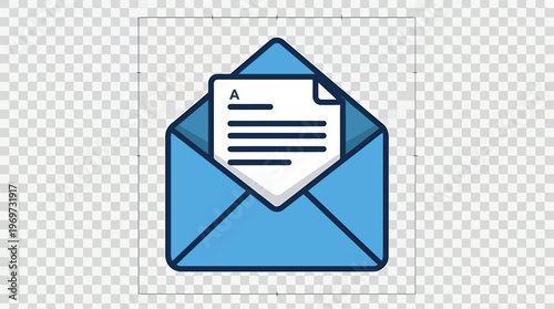 Email icon, blue envelope with letter, communication symbol, messaging sign
