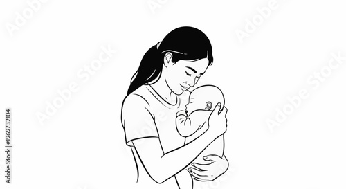 Gentle mother lovingly cradles her sleeping infant in a tender embrace