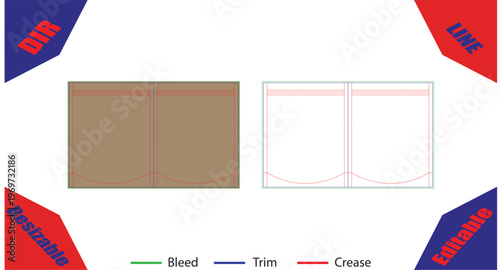 Red orange gradient panels with bleed trim and crease lines