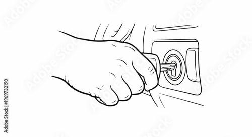 Hand inserting key into a car ignition for starting