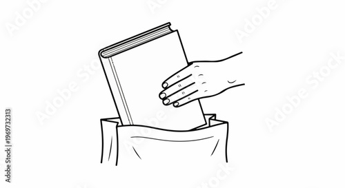 Hand placing a thick book into a fabric bag