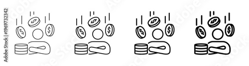 Passive Income Concept and Successful Investor with Money Stacks Icon Line Art Vector Illustration Editable