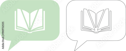 Green and white speech bubbles with book silhouettes