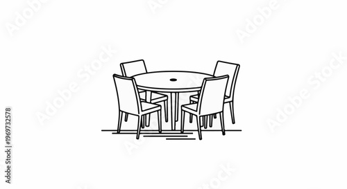 Simple outline drawing of a round table with four chairs