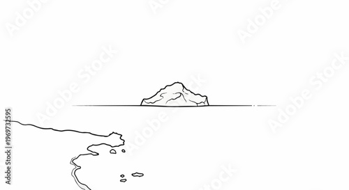 Minimalist outline of an iceberg floating on water with distant land