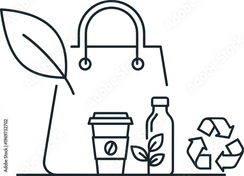 Eco friendly shopping bag with reusable cup and bottle