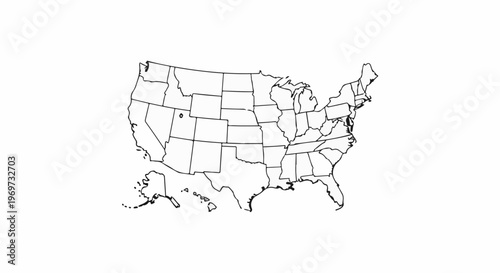 Outline map of the United States with Alaska and Hawaii