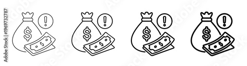 Emergency Fund and Financial Crisis Preparation with Money Bag Icon Line Art Vector Illustration Editable
