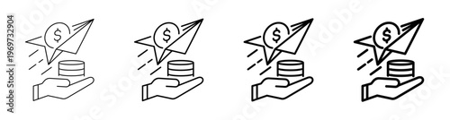 Financial Freedom and Money Transfer Concept with Paper Plane Icon Line Art Vector Illustration Editable
