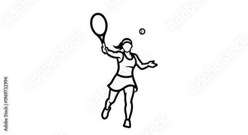 Outline of a female tennis player hitting a ball during a match