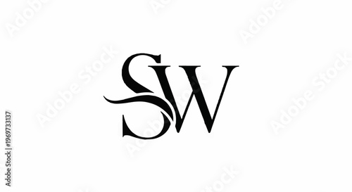 Elegant black monogram 'SW' with decorative flourishes on a white background