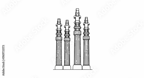 Outline of four ancient Mesopotamian columns, varying in height