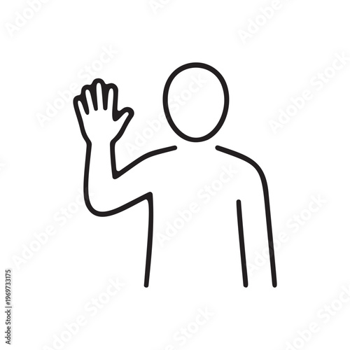 Minimalist human body language waving hand pose outline icon vector