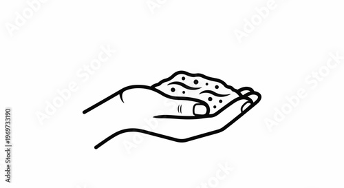 Outline of hand holding a pile of soil with seeds
