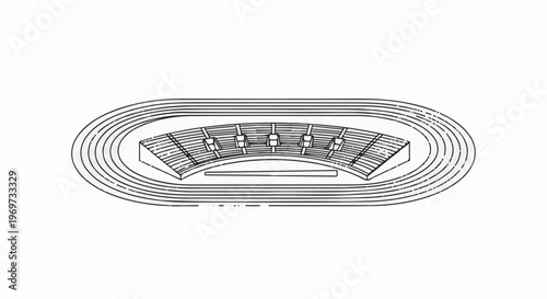Oval stadium with a track, bleachers, and starting blocks